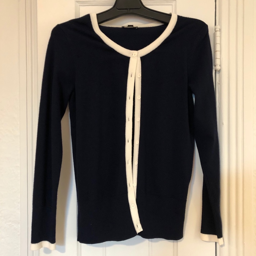 Navy and white cardigan